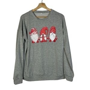 Boutique Gray & Red Christmas Gnome Long Sleeve T-Shirt L
